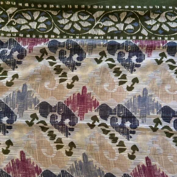 J Jill Lightweight Infinity Scarf Boho Abstract Print Olive Green Blue Beige OS - Picture 4 of 7